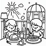 Kids Having Dinner Daily Routine coloring Page  Download Print Or sketch template