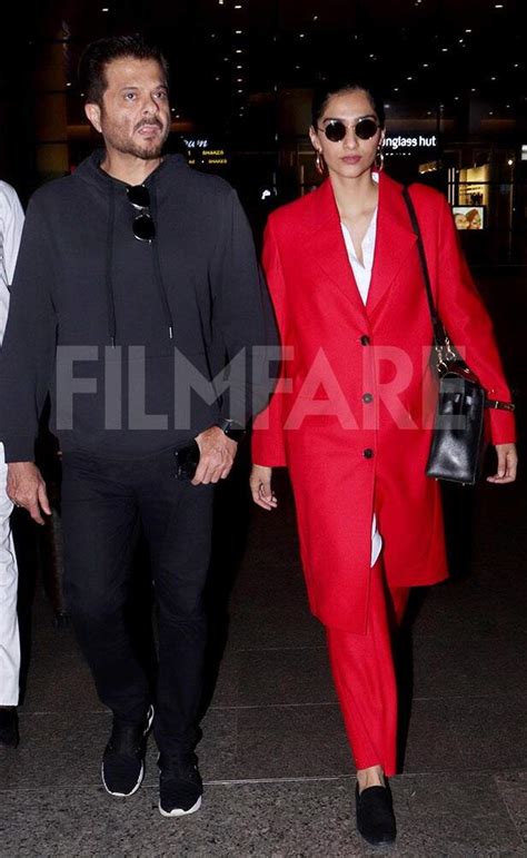 Sonam Kapoor looks gorgeous in red as she returns to the bay with Anil Kapoor | Filmfare.com