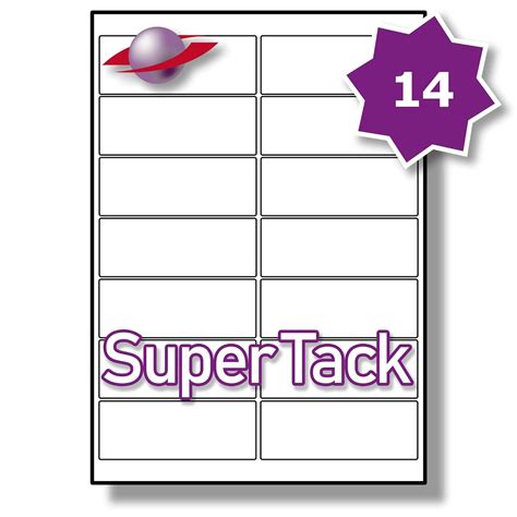 14 Per Sheet, 5 Sheets (70 SUPER TACK Labels). Label Planet® Super Tack Strong Adhesive Paper ...