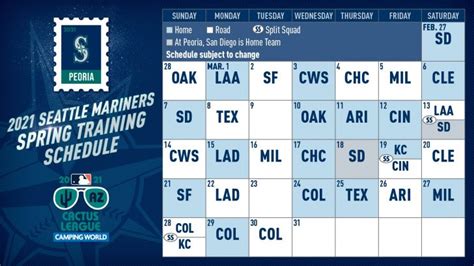 Mariners Announce 2021 Spring Training Schedule By | Printable Schedule