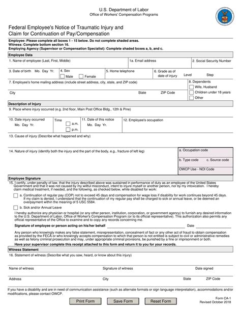 Form CA-1 - Fill Out, Sign Online and Download Fillable PDF | Templateroller