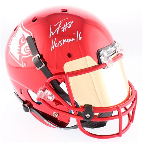 Lamar Jackson Signed Louisville Custom Red Chrome Full-Size Helmet With Mirrored Visor Inscribed ...