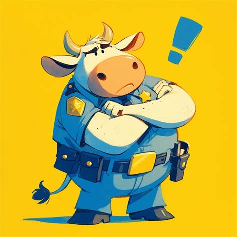 Premium Vector | A resolute cow police cartoon style