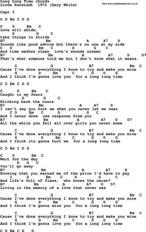 Song lyrics with guitar chords for Long Long Time