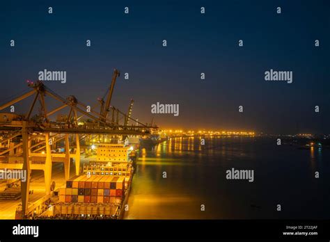 Aerial view of Chittagong Port. It is the main seaport of Bangladesh. Located in Bangladesh's ...