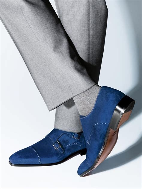 Handmade men monk strap shoes, suede shoes, men blue shoes, formal dress shoes - Dress/Formal