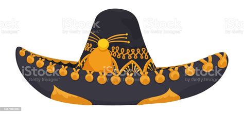 Big Mariachi Hat With Gold Embroidery In Cartoon Style Vector ...