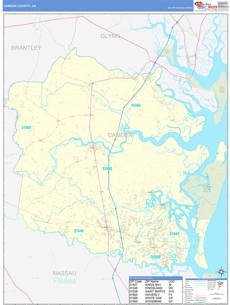 Camden County, GA Zip Code Wall Map Basic Style by MarketMAPS - MapSales