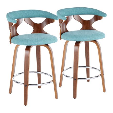 Lumisource Gardenia Mid-Century Modern Walnut and Teal Counter Stool ...