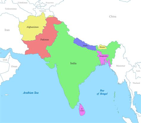 mapa de sur Asia con fronteras de el estados 22752811 Vector en Vecteezy