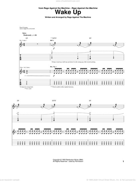 Rage Against The Machine: Wake Up sheet music for guitar (tablature)