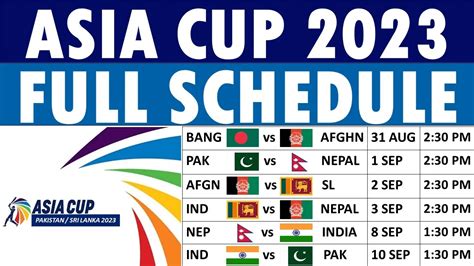 Asia Cup Cricket Schedule 2023: Asia Cup Fixtures. Time Table