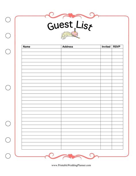 Printable Wedding Guest Checklist Template - Printable Templates Free