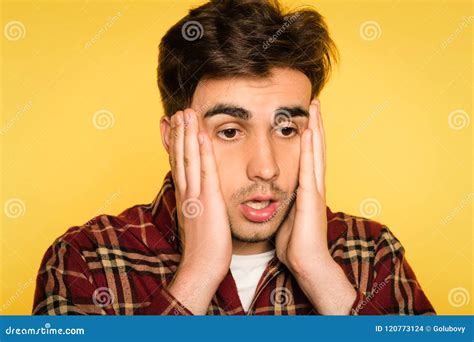 Dumbfounded Man Clutching Head Panicking Emotion Stock Photo - Image of ...