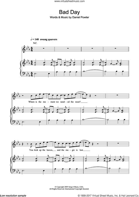 Bad Day Piano Sheet Music Free Printable - Printable Form, Templates and Letter