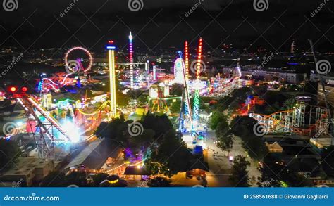 Night Aerial View of Prater Amusement Park in Vienna from Drone ...