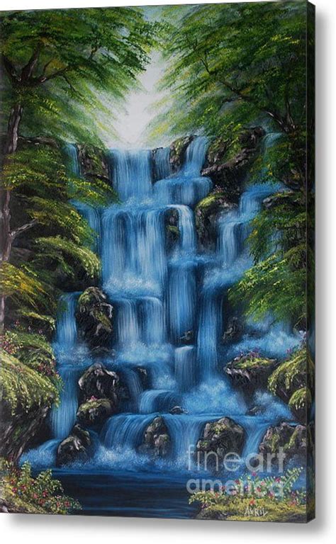 Waterfall Oil Painting Acrylic Print By Avril Brand | Waterfall art ...