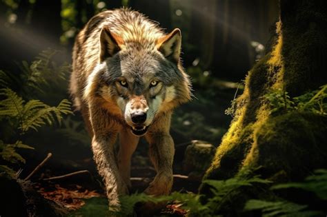 Premium AI Image | A wolf is hunting in the forest