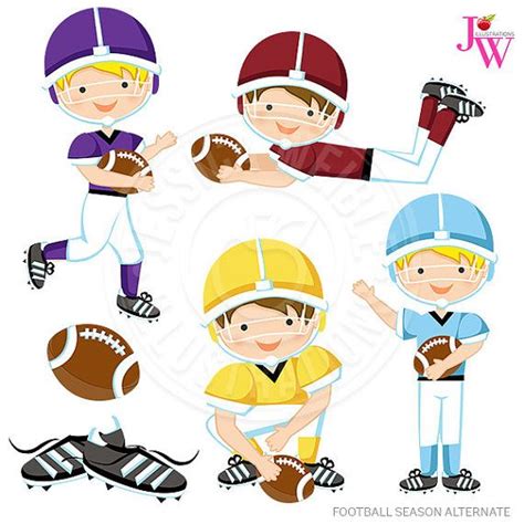 Football Season Alternate Cute Digital Clipart, Boys Football Clip Art, Purple, Blue, Yellow ...