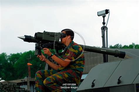 Demonstration of the Mistral surface to air missile launcher on a very overcast day. | Stocktrek ...