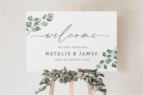 Personalised Landscape Wedding Welcome Sign - Eucalyptus Small Florals ...