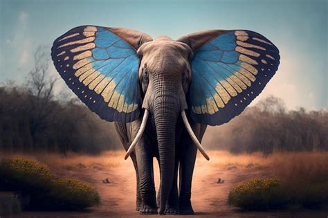 Premium Photo | An elephant with a blue butterfly on its ears