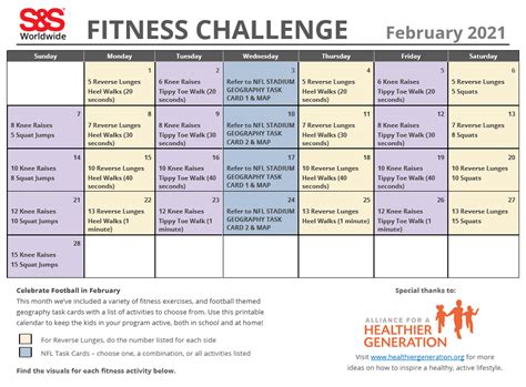 February Fitness Challenge Calendar 2021 - S&S Blog