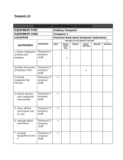 (DOC) EQUIPMENT MAINTENANCE SCHEDULE EQUIPMENT TYPE Desktop Computer ...