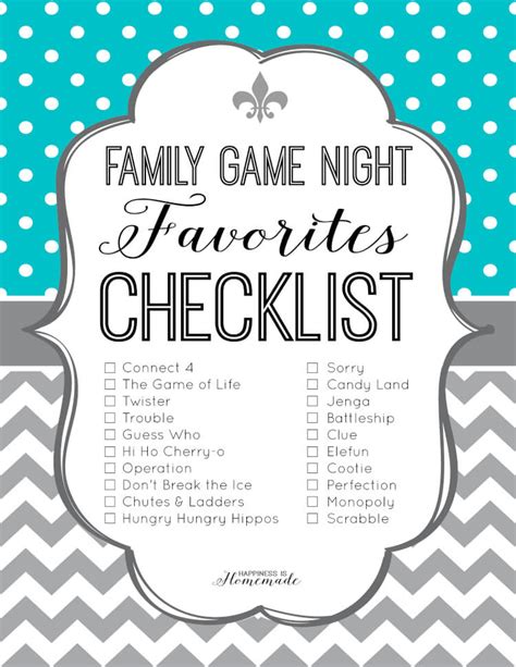 Family Game Night Favorites Checklist - Happiness is Homemade