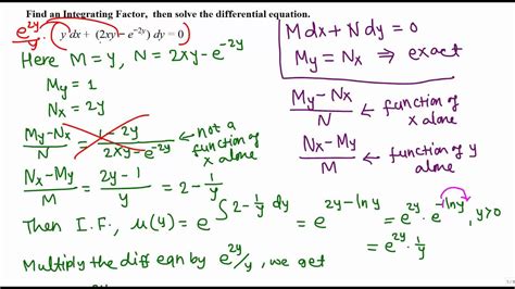 Solving Non-Exact differential equations: Example 2 - YouTube