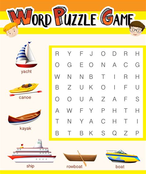 Word puzzle game template with water transportations 448187 Vector Art ...