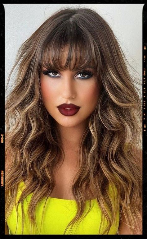 Brown Hair with Bangs + Blonde Highlights | Blonde hair with bangs ...