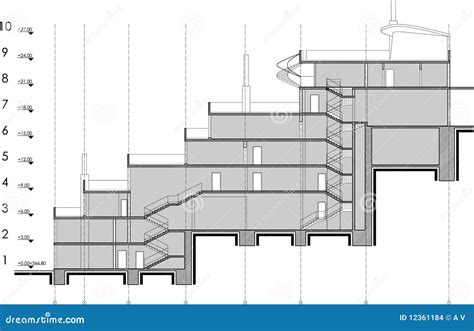 Building section drawing stock vector. Illustration of autocad - 12361184