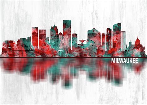 Milwaukee Wisconsin skyline Mixed Media by NextWay Art - Pixels