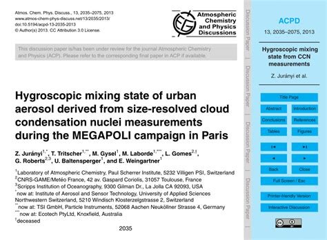 (PDF) Hygroscopic mixing state of urban aerosol derived from size-resolved cloud condensation ...