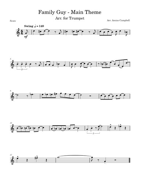 Family Guy Theme, Arr. for Trumpet Sheet music for Trumpet in b-flat ...