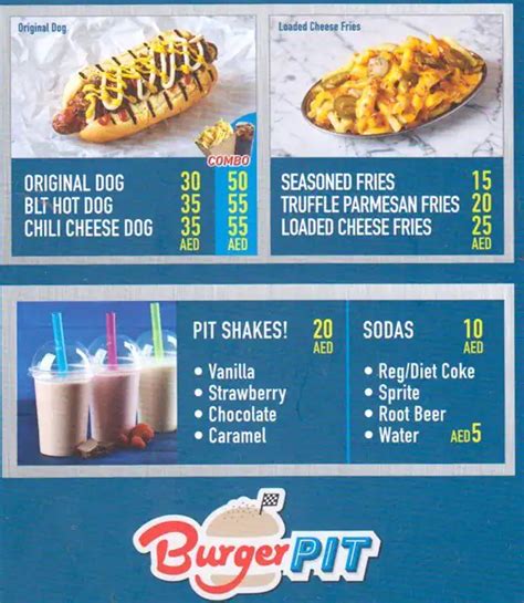 Menu at Burger Pit fast food, Dubai, City walk