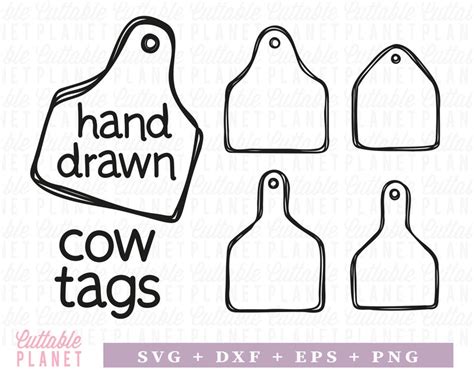 Hand Drawn Cow Tag Outline Svg Dxf Eps Png Cow Ear Tag - Etsy New Zealand