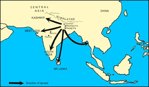 The Buddhist World: Map of Spread of Buddhism in South Asia