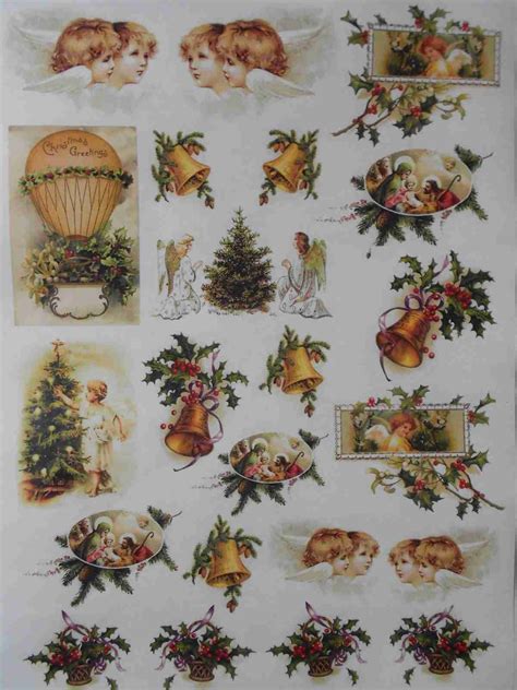 Christmas bells holly berries angels small images decoupage paper – Decoupage Paper