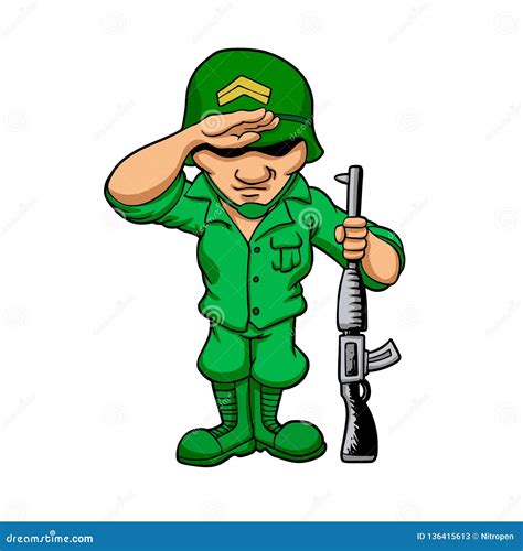 Funny soldier with rifle stock vector. Illustration of military - 136415613