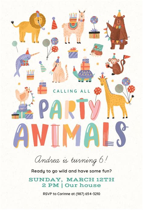 Party Animals - Birthday Invitation Template (Free) | Greetings Island ...