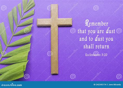 Ash Wednesday Bible Verse. Cross and Palm Leaves on Purple Background ...