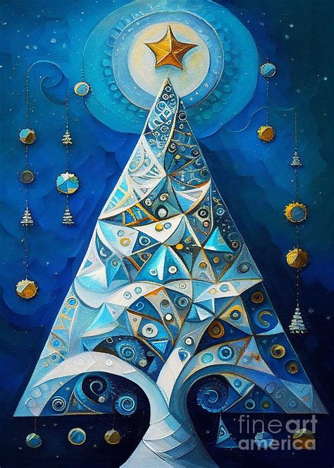 Whimsical blue Christmas tree Painting by Delphimages Photo Creations - Fine Art America