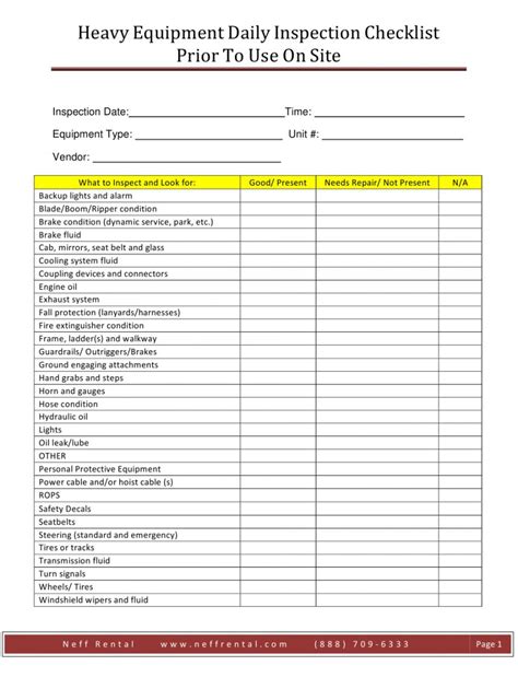 Browse Our Sample of Equipment Inspection Checklist Template ...