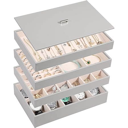 Amazon.com: Voova Stackable Jewelry Organizer Tray with Lid, PU Leather ...