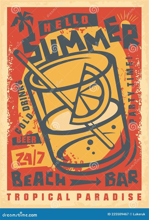 Grunge Poster Design Template for Beach Bar Stock Vector - Illustration of handmade, juice ...