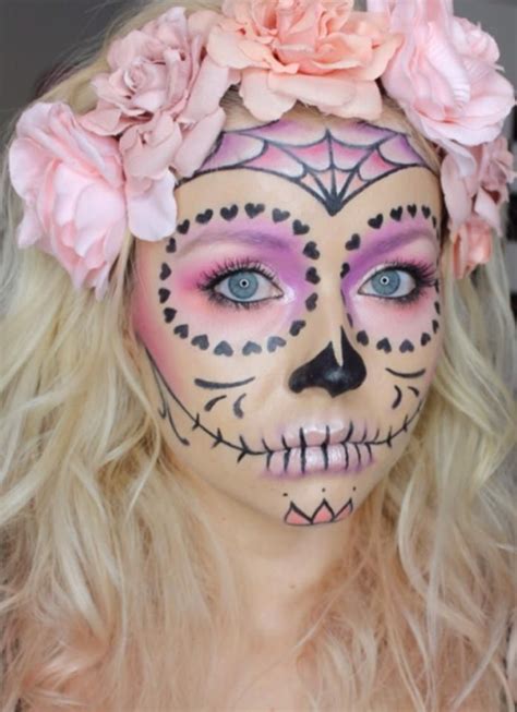 Girly pink sugar skull Halloween day of the dead | Sugar skull makeup, Halloween makeup looks ...