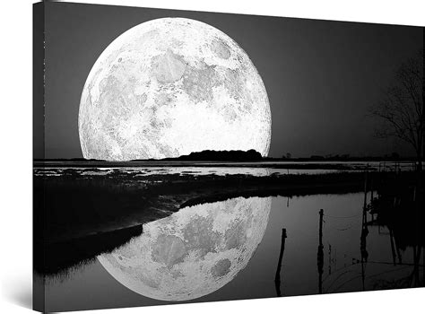 Startonight Canvas Wall Art Black and White Abstract Full Moon on The ...