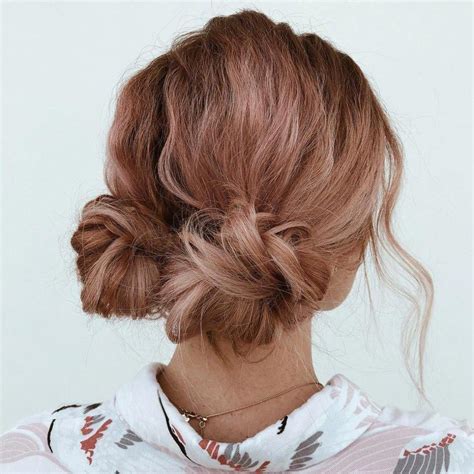 Two Messy Low Buns Updo #hairstyles | Updos for medium length hair, Medium length hair styles ...